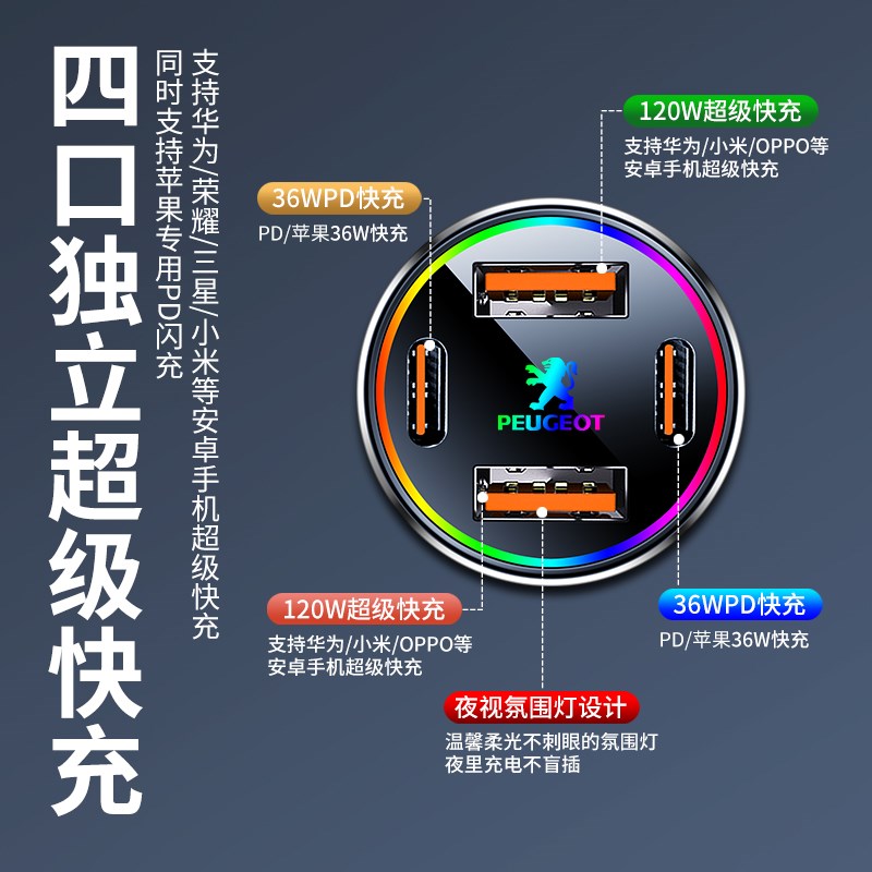 标致车载充电器408/308/4008/301/2008/3008/508/307点烟器转换头