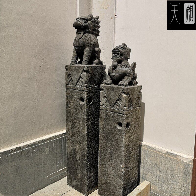 拴马桩石雕仿古青石拴马柱做旧栓马石狮子貔貅麒麟四神兽镇宅摆件