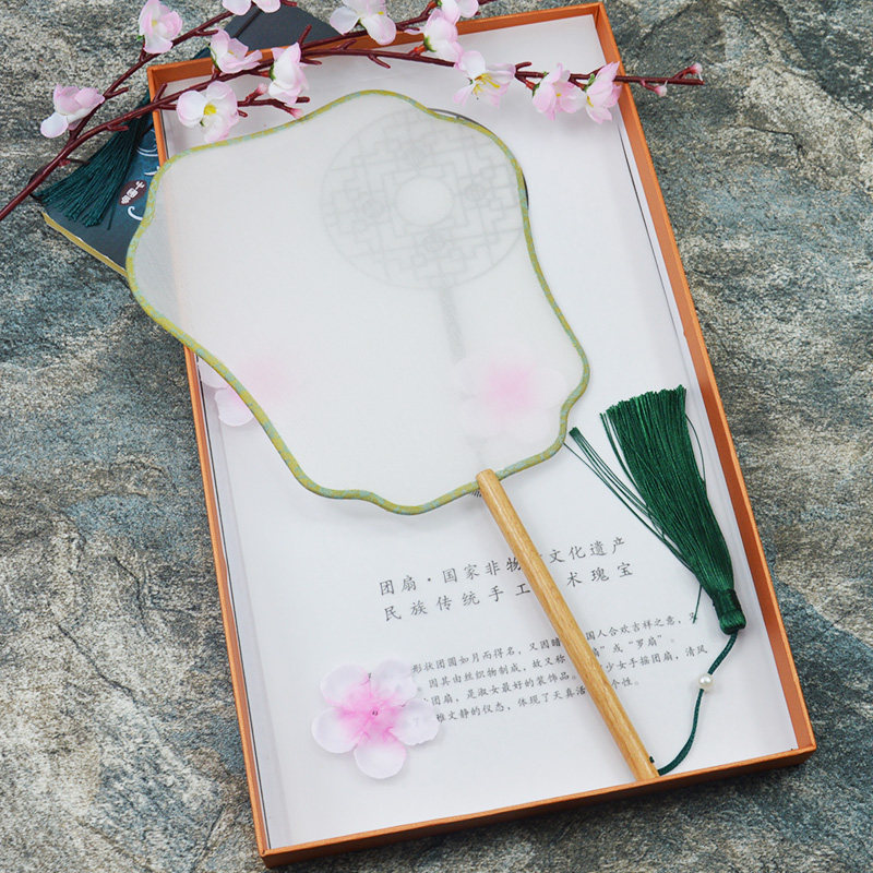 高档真丝团扇*空白宫扇*紫檀木团扇*DIY宫廷扇子*刺绣 广告扇定制
