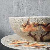 阳台立柱式 洗脸盆户外一体荷花洗手盆复古庭院卫生间陶瓷室外水池