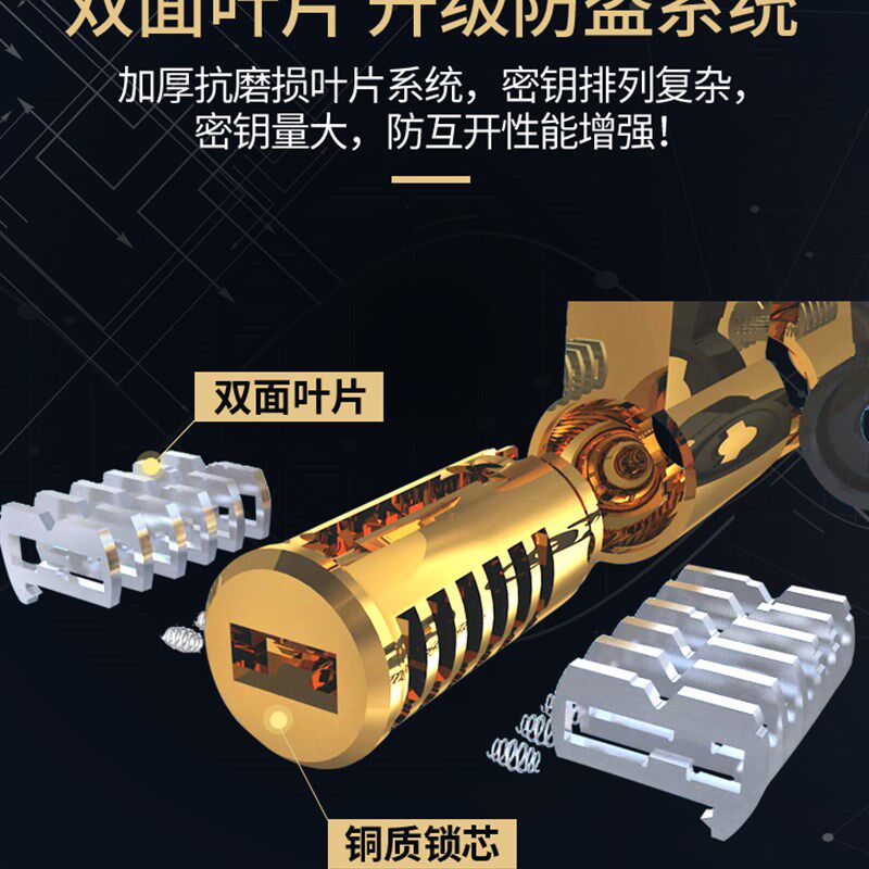 金点原子防盗门锁芯C级防开防撬11齿轮锁芯叶片