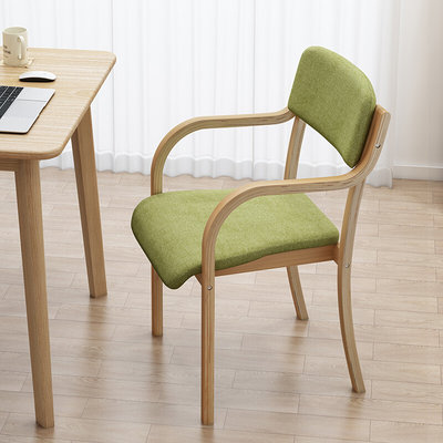 实木餐椅现代简约电脑椅子办公家用休闲书桌椅北欧曲木靠背扶手椅