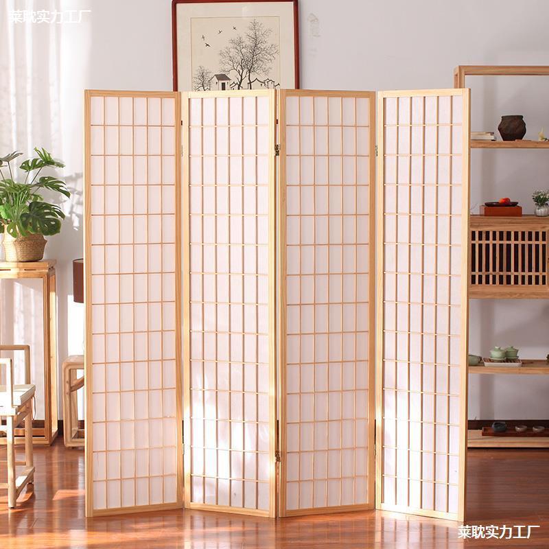 日式屏风隔断玄关折叠移动客厅简约实木屏风茶室樟子格背景墙