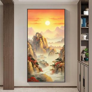泰山日出玄关画山水风景客厅走廊过道挂画竖版日照金山壁画靠山图