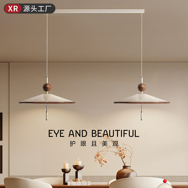 中古风日式胡桃木双头餐厅吊灯