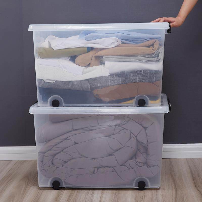 透明收纳箱塑料带轮特大号衣服玩具整理箱被子家用储物箱加厚有盖