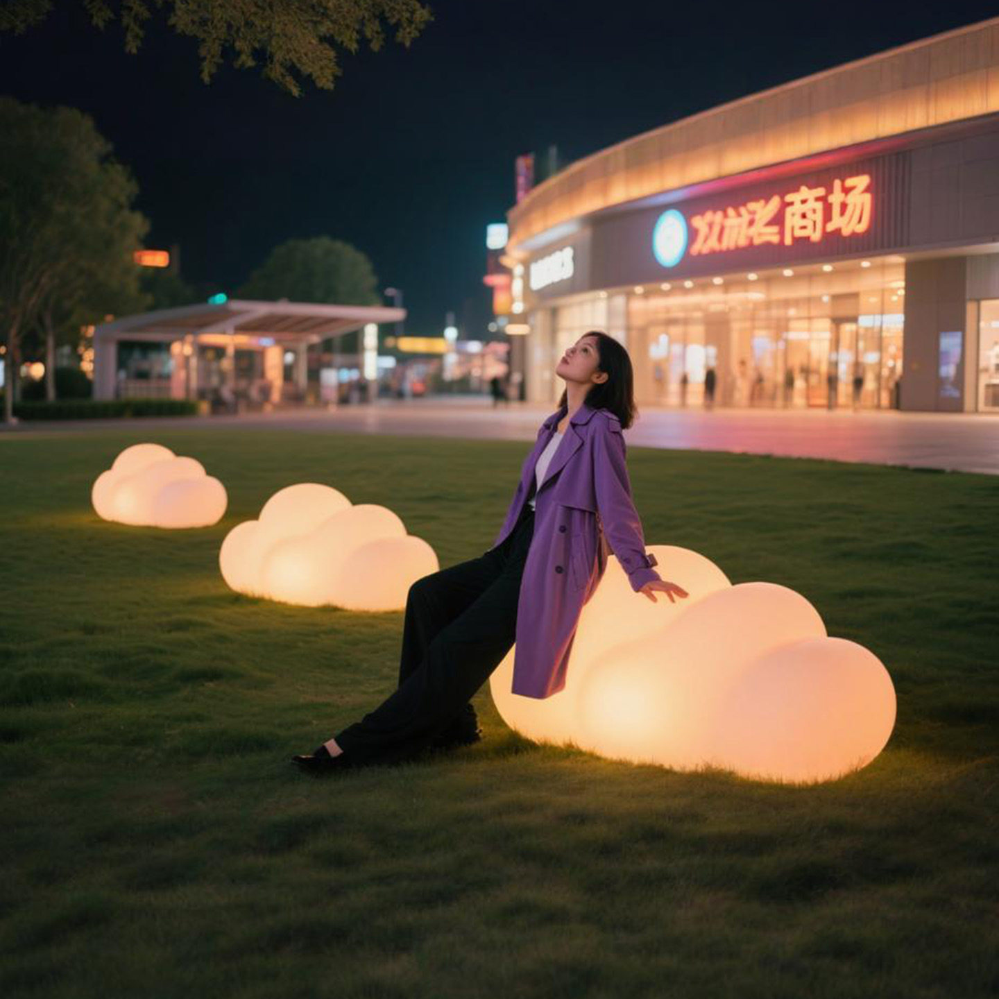户外发光云朵灯太阳能庭院园林景观白云草坪灯商场草地蘑菇云彩灯