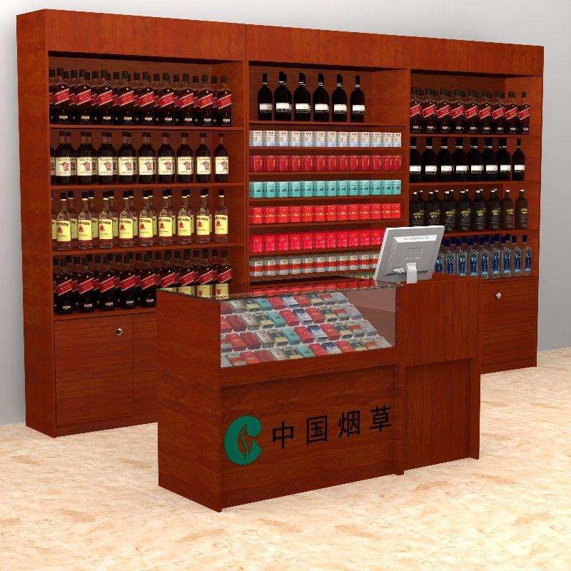 烟酒展示柜木质小卖部烟架便利店超市收银台一体商场转角组合烟柜
