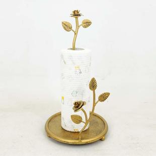 美式玫瑰花铁艺卷筒纸支架厨房桌面纸收纳架卷纸筒纸吸油懒人抹布