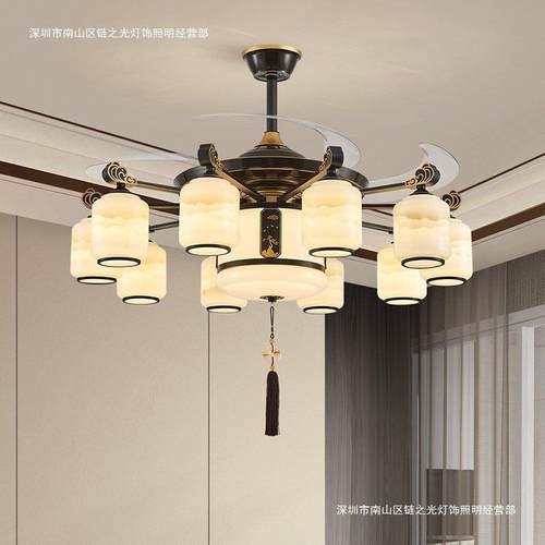 现代中式隐形灯风扇超大风量静音新中式客厅吊扇灯大空间节气灯及