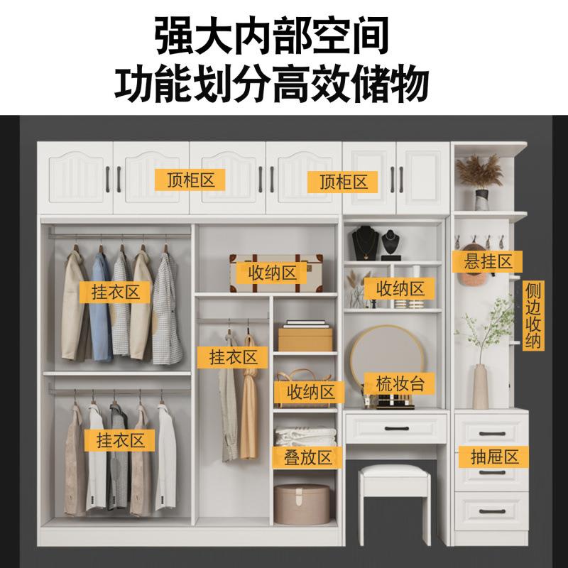 欧式衣柜实木推拉门带梳妆台家用卧室移门大衣橱柜经济型现代简约