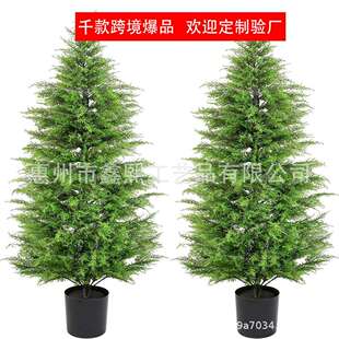 亚马逊新品仿真绿植盆栽雪松树松柏盆栽圣诞树盆景四季装饰厂家