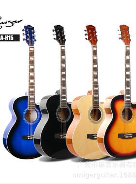 40寸吉他初学亮光黑色日落色吉他GA-H15椴木哑光缺角民谣EQ