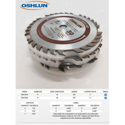 Oshlun Dado木工开槽锯片15.88孔径精密研磨硬质合金6英寸8英寸