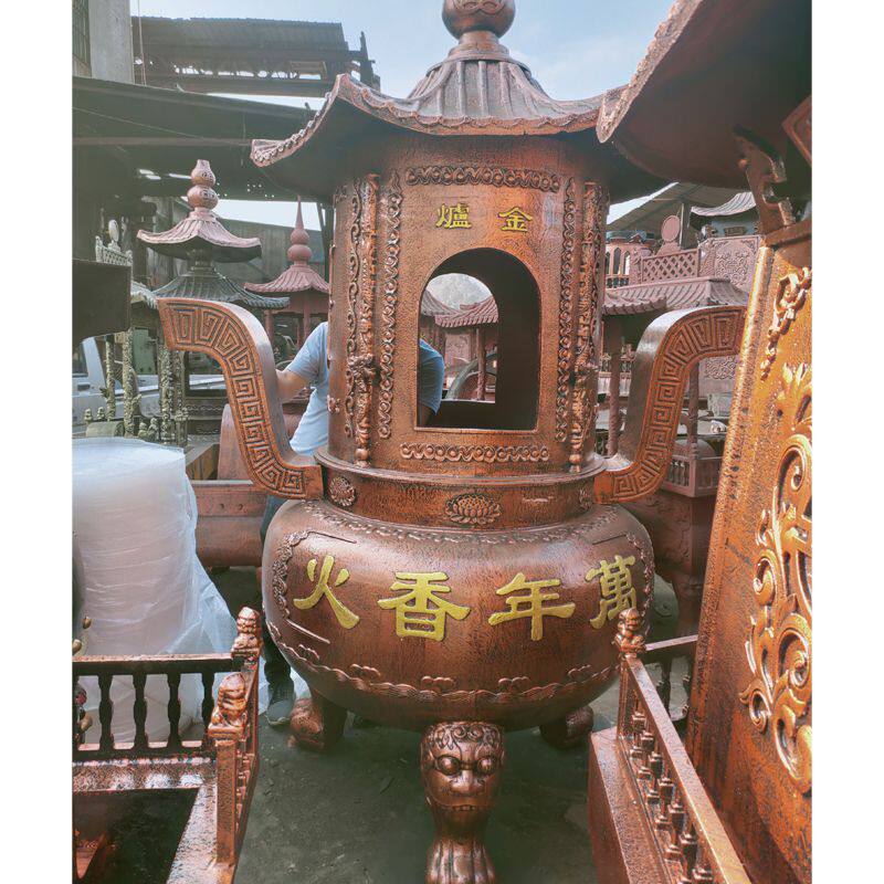 寺庙定制铸铁香炉圆形经炉户外金炉祠堂道观宗祠景区元宝化纸炉