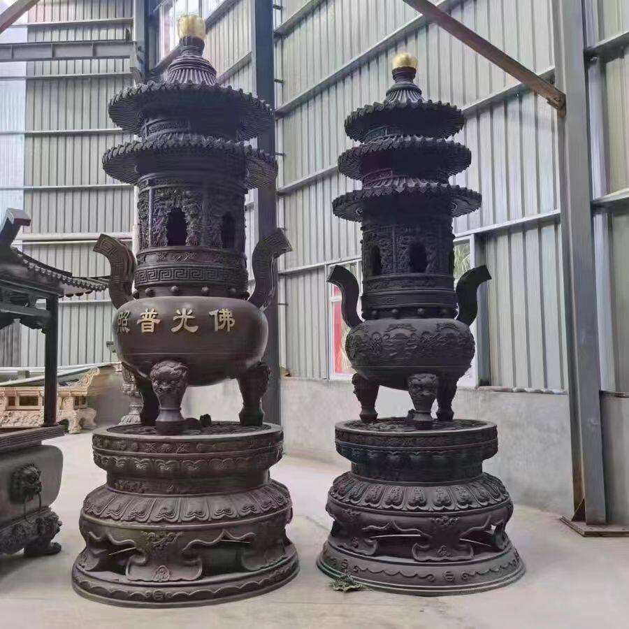 铸铁大型宝鼎景区香炉故宫古董宗祠宝塔寺庙道观多层落地户外摆件