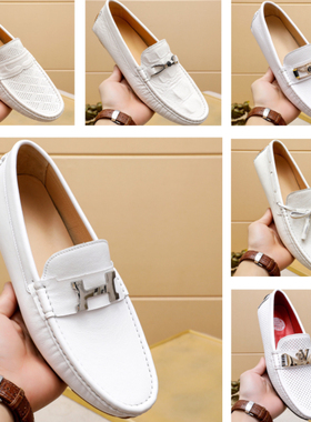 路痴2025经典白色新款头层牛皮豆豆鞋男潮流百搭懒人驾车休闲皮鞋