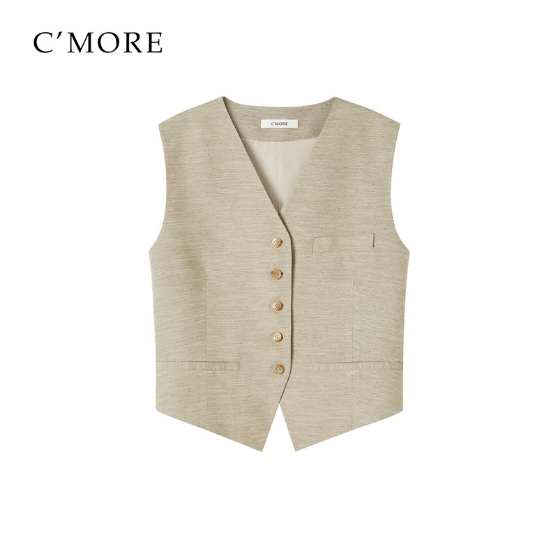 CMORE夏新品 伊士曼进口醋酸 通勤简约V领合身百搭西装马甲女图片