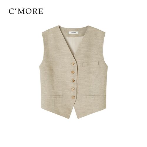 CMORE夏新品 伊士曼进口醋酸 通勤简约V领合身百搭西装马甲女