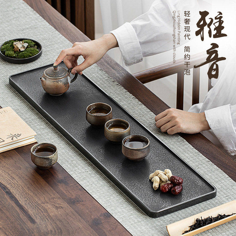 天然整块乌金石头茶盘大号家用干茶盘