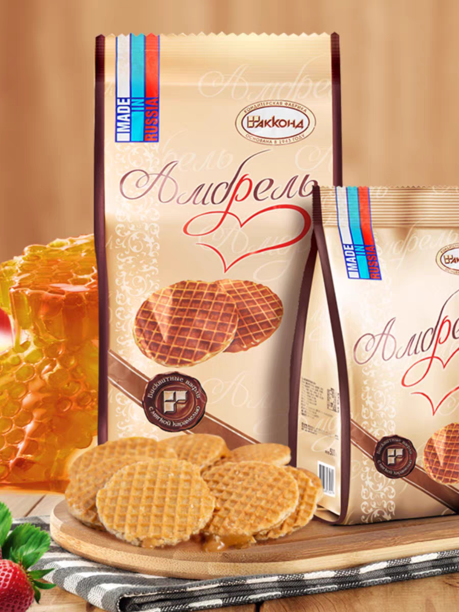 俄罗斯进口阿孔特安布列利瓦夫蜂蜜拉丝饼干网红休闲零食408g