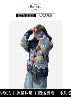 【现货】theBarnnet shell韩国北极熊提花毛衣拉链翻领针织衫外套