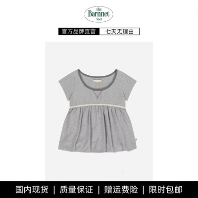 【现货】theBarnnet shell圆领花苞短袖T恤蕾丝褶皱宽松显瘦上衣