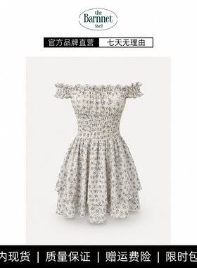 【现货】theBarnnet shell韩系方领小飞袖碎花收腰连衣裙小清新
