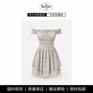 【现货】theBarnnet shell韩系方领小飞袖碎花收腰连衣裙小清新