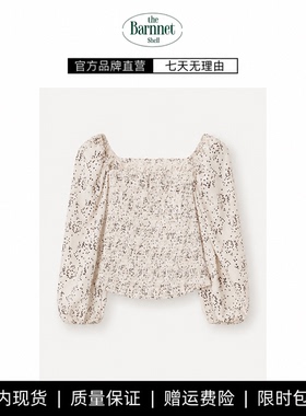 【现货】theBarnnet shell韩国方领碎花衬衫韩系女褶皱泡泡袖上衣