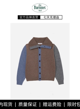 【现货】theBarnnet shell韩国羊毛拼接撞色毛衣立领单排扣针织衫