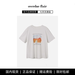 【现货】韩国小众overdueflair\风景字母印花复古宽松百搭短袖T恤