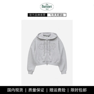 shell韩国小众连帽卫衣复古字母贴布拉链外套 theBarnnet 现货