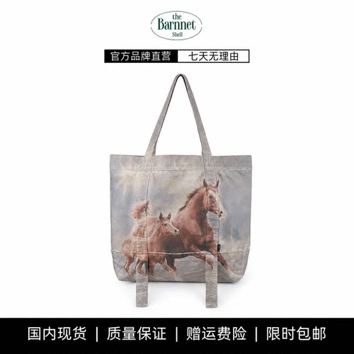 【现货】theBarnnet shell韩系奔腾马水洗帆布购物袋单肩托特包