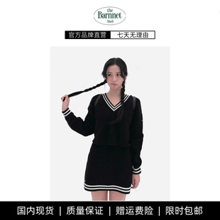 shell韩国小众Jennie同款 theBarnnet V领上衣毛衣短裙女 现货