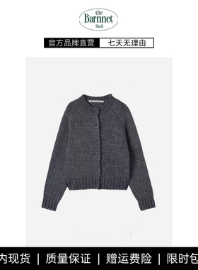 【现货】theBarnnet shell冬韩国设计师复古粗针圆领针织毛衣开衫