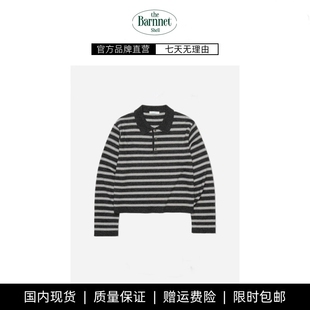 韩系女装 shell翻领条纹针织衫 theBarnnet 半纽扣polo上衣 现货