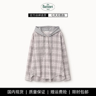 【现货】theBarnnet shell韩国进口莫代尔格纹连帽拼接衬衫外套