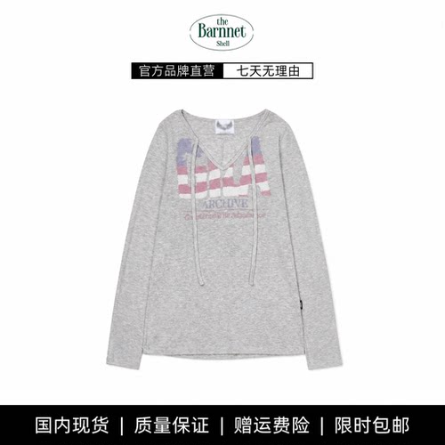 【现货】theBarnnet shell字母印花长袖T恤春秋美式复古辣妹上衣