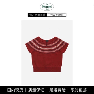 shell八奶费尔岛提花针织短袖 theBarnnet 韩系女系扣上衣 现货