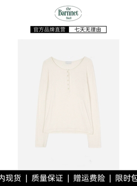 【现货】theBarnnet shell韩国东大门简约半系扣纯色圆领长袖T恤