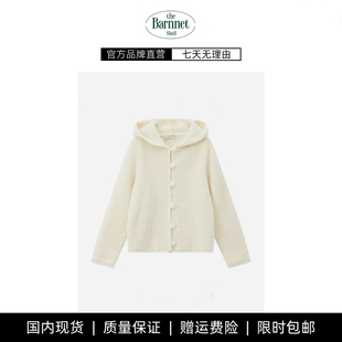shell韩国圈圈纱羊毛连帽开衫 theBarnnet 奶白色毛衣外套 现货