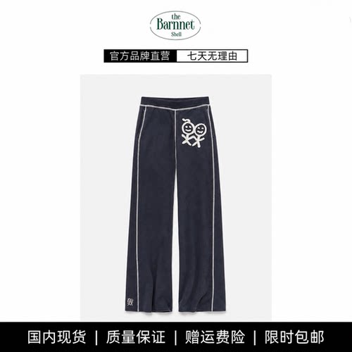 【现货】theBarnnet shell火柴人刺绣微喇休闲裤女松紧腰抽绳长裤