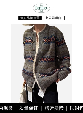 【现货】theBarnnet shell蕾丝花边羊毛针织衫韩系费尔岛提花外套