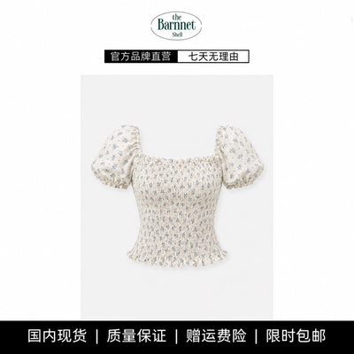 【现货】theBarnnet shell韩系甜美女碎花收腰上衣泡泡袖方领短袖