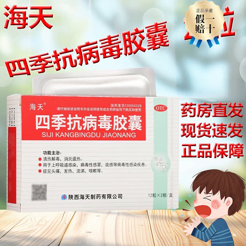 海天四季抗病毒胶囊病毒性感冒流感等病毒性传染清热解毒消炎退热