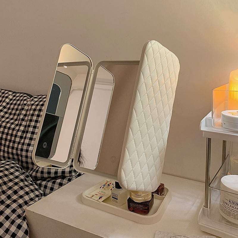 20541贝l双e开d纳式妆镜收化带灯盒一壳体台子桌面门折叠镜可调节
