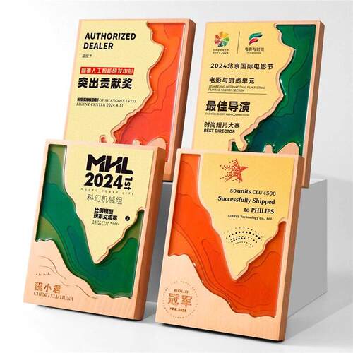 荣誉证书滴胶新款定授权优秀员工2025奖杯创意实木荣誉牌做制定