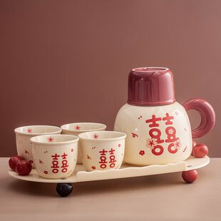 具喝水杯子茶杯 结婚礼物家用客厅水创意可爱茶具茶壶简约陶瓷套装