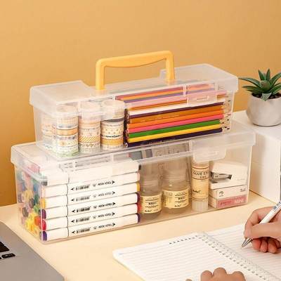 学生文具盒桌面收纳盒多功能笔筒大容量简约透明装马克笔铅笔盒